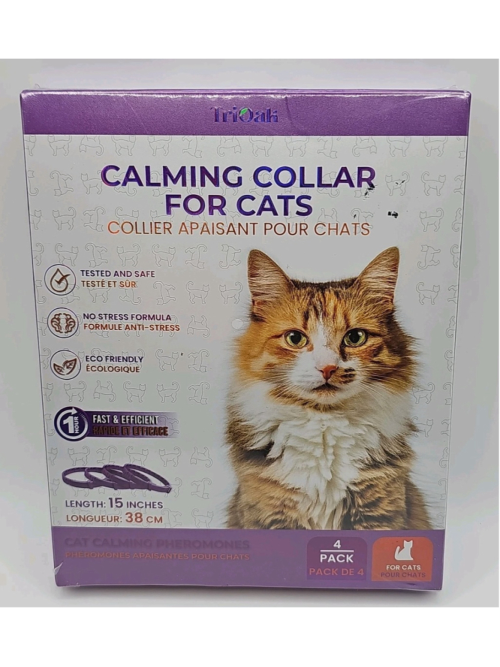 4 Pack Calming Collar for Cats Length 15" Cat Calming Pheromones TriOak Purple